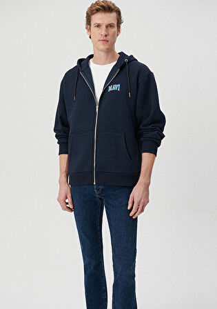 Mavi Logo Baskılı Fermuarlı Lacivert Sweatshirt 0611715-70490