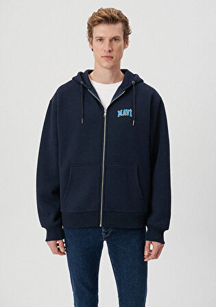 Mavi Logo Baskılı Fermuarlı Lacivert Sweatshirt 0611715-70490