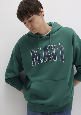 Mavi Logo Baskılı Kapüşonlu Yeşil Sweatshirt 067149-71874
