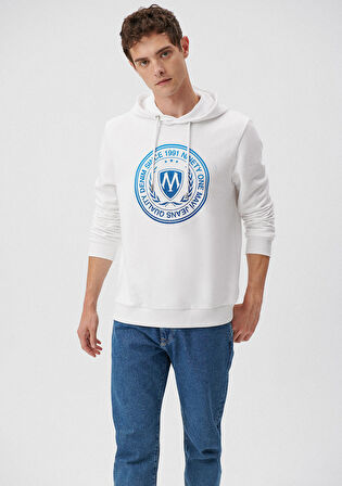 Mavi Logo Baskılı Kapüşonlu Beyaz Sweatshirt 0611721-620