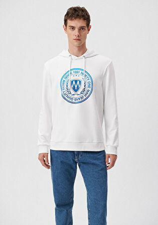 Mavi Logo Baskılı Kapüşonlu Beyaz Sweatshirt 0611721-620