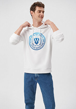Mavi Logo Baskılı Kapüşonlu Beyaz Sweatshirt 0611721-620