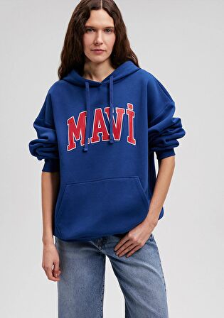 Mavi Logo Baskılı Kapüşonlu Lacivert Sweatshirt 1600361-82625