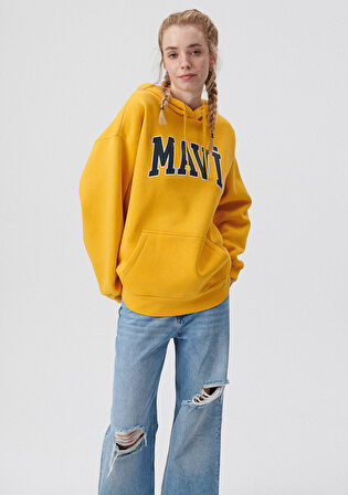 Mavi Logo Baskılı Kapüşonlu Sarı Sweatshirt 1600361-71340