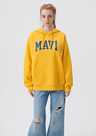 Mavi Logo Baskılı Kapüşonlu Sarı Sweatshirt 1600361-71340