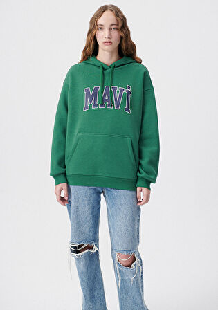 Mavi Logo Baskılı Kapüşonlu Yeşil Sweatshirt 1600361-71892