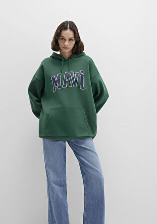 Mavi Logo Baskılı Kapüşonlu Yeşil Sweatshirt 1600361-71892