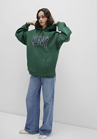 Mavi Logo Baskılı Kapüşonlu Yeşil Sweatshirt 1600361-71892