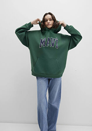 Mavi Logo Baskılı Kapüşonlu Yeşil Sweatshirt 1600361-71892
