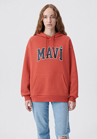 Mavi Logo Baskılı Kapüşonlu Kırmızı Sweatshirt 1600361-70459