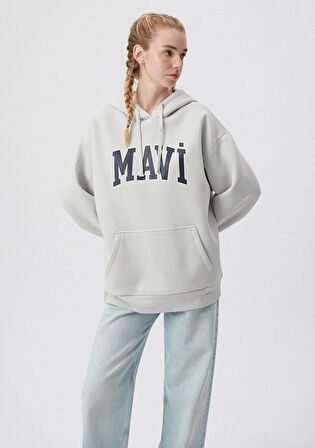 Mavi Logo Baskılı Kapüşonlu Gri Sweatshirt 1600361-34322