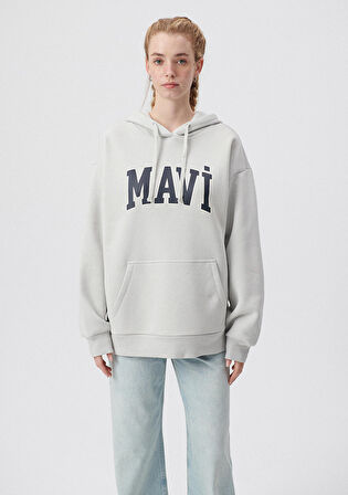 Mavi Logo Baskılı Kapüşonlu Gri Sweatshirt 1600361-34322