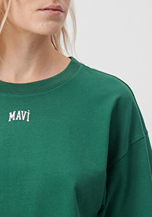 Mavi Logo Baskılı Yeşil Crop Tişört 1611585-71874