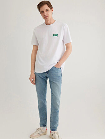 Mavi Bisiklet Yaka Regular  Fit Logo Baskılı Beyaz Erkek T-shirt DMK.M0611714-620.