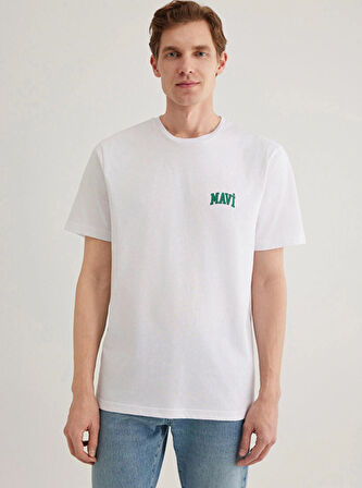 Mavi Bisiklet Yaka Regular  Fit Logo Baskılı Beyaz Erkek T-shirt DMK.M0611714-620.