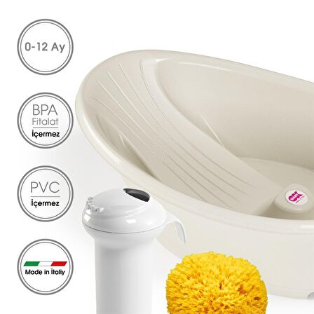 OkBaby Bella Bebek Küveti Beyaz + Splash Bebek Duşu & Doğal Banyo Süngeri 