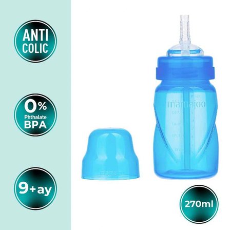 Mamajoo Antikolik Akıtmaz Pipetli Bardak 270 ml Mavi, 12 Ay+