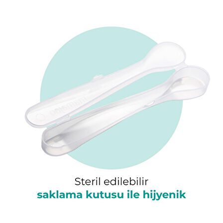 Mamajoo Beslenme Kaşığı, Powder Blue, İkili |  Ergonomik Tasarım, Hijyenik Saklama Kutulu