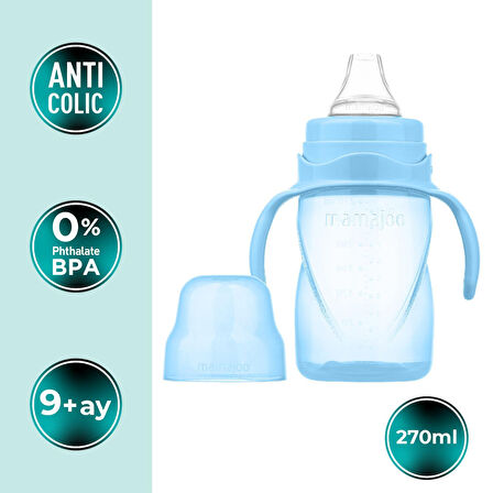 Mamajoo Kulplu Eğitici Bardak, 270 ml, Powder Blue, Anti-Kolik | Akıtmaz Tasarım