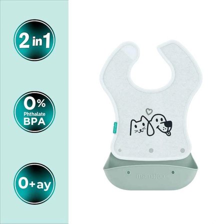 Mamajoo Silikon & Kumaş Katlanır Mama Önlüğü | 2-in-1 Powder Green