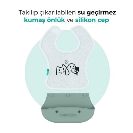 Mamajoo Silikon & Kumaş Katlanır Mama Önlüğü | 2-in-1 Powder Green