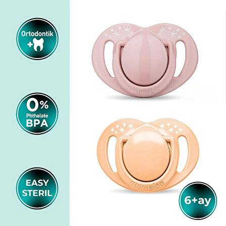 Mamajoo Ortodontik Silikon Emzik 2'li Powder Pink&Blush 6+ Ay (Sterilizayon/Saklama Kutulu)