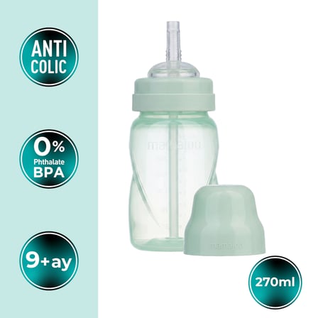 Mamajoo Antikolik Akıtmaz Pipetli Bardak 270 ml Powder Green, 12 Ay+