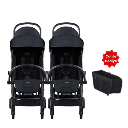 Bumprider Connect³ İkiz Bebek Arabası / Black - Black & Yan Düzenleyici Çanta Hediyeli