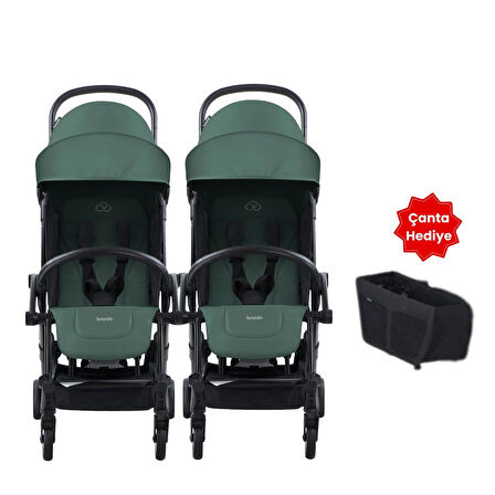 Bumprider Connect³ İkiz Bebek Arabası / Black - Olive & Yan Düzenleyici Çanta Hediyeli