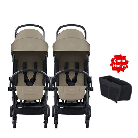 Bumprider Connect³ İkiz Bebek Arabası / Black - Sand & Yan Düzenleyici Çanta Hediyeli