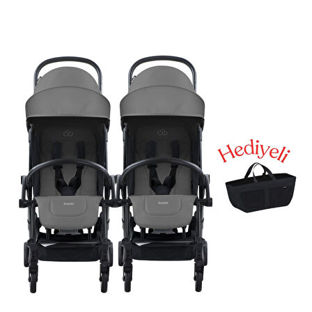 Bumprider Connect³ İkiz Bebek Arabası / Black - Grey & Yan Düzenleyici Çanta Hediyeli