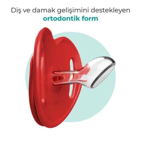 Mamajoo Ortodontik Emzik Seti 6 Ay+ Kırmızı & Beyaz | İkili, Silikon, Damaklı | Sterilizasyon & Saklama Kabı Hediyeli
