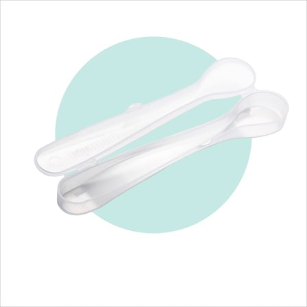 Mamajoo Ergonomik Beslenme Kaşık Seti Light Beige & Light Gray 6 Ay+ İkili - Saklama Kabı Hediyeli
