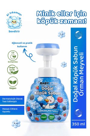 Baby İcon Doğal Çocuk Köpük El Sabunu 350 ml Orman Meyveli Kokulu Vegan Parabensiz Çiçek Şekilli Mavi Köpük