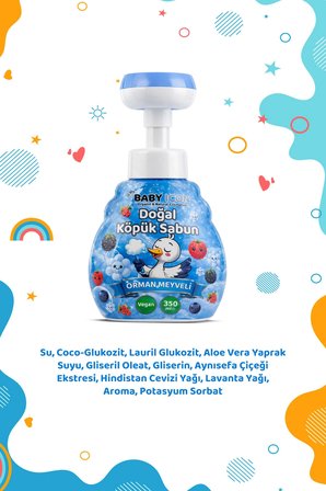 Baby İcon Doğal Çocuk Köpük El Sabunu 350 ml Orman Meyveli Kokulu Vegan Parabensiz Çiçek Şekilli Mavi Köpük