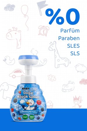 Baby İcon Doğal Çocuk Köpük El Sabunu 350 ml Orman Meyveli Kokulu Vegan Parabensiz Çiçek Şekilli Mavi Köpük