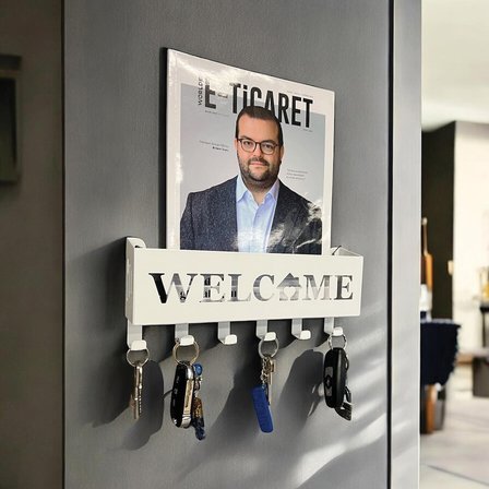 Welcome Temalı Beyaz Raflı Anahtarlık