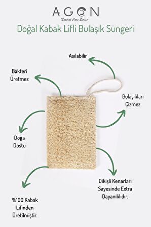 Agon Tampiko Otlu Doğal Meyve Sebze Temizleme Fırçası-Tampiko Otlu Saplı Bulaşık Yıkama Fırçası-Kabak Lifi Bulaşık Süngeri Seti