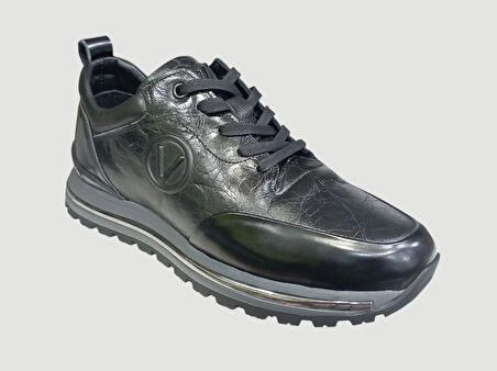 VOYAGER M112 ERKEK DERİ GÜNLÜK SPOR AYAKKABI SİYAH AÇMA RUGAN