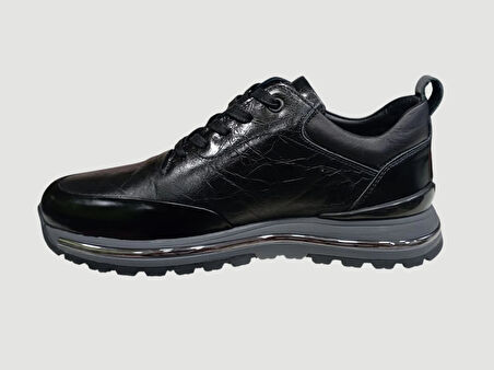 VOYAGER M112 ERKEK DERİ GÜNLÜK SPOR AYAKKABI SİYAH AÇMA RUGAN