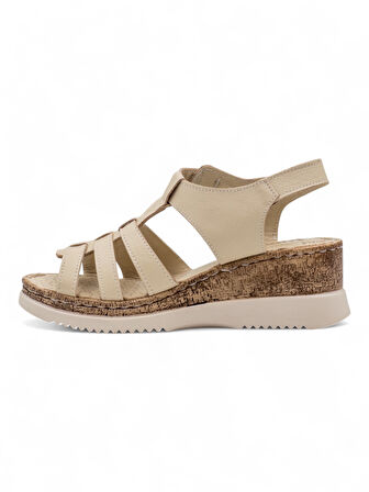VOYAGER 9208 HAKİKİ DERİ KADIN SANDALET BEJ