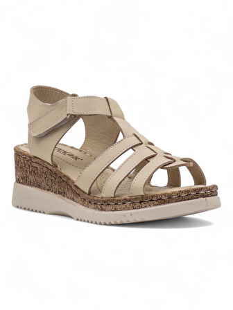 VOYAGER 9208 HAKİKİ DERİ KADIN SANDALET BEJ