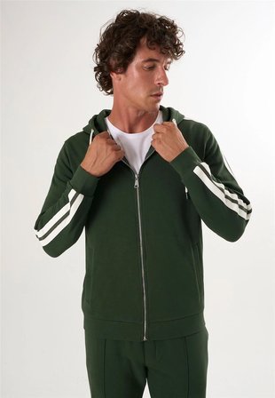 Tam Fermuarlı Kapüşonlu Sweatshirt - Yeşil