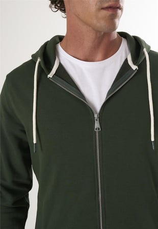 Tam Fermuarlı Kapüşonlu Sweatshirt - Yeşil