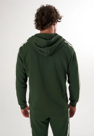 Tam Fermuarlı Kapüşonlu Sweatshirt - Yeşil