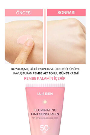 Luis Bien Ton Eşitleyici SPF 50+ Tüm Ciltler İçin Yüksek Korumalı Pembe Güneş Kremi 50 ml