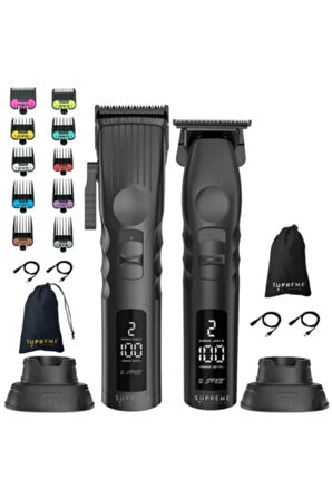 Supreme Trimmer Siyah 2Spee Trimmer & Clipper Tıraş Makinesi Paketi – LCD Ekranlı, Ultra Sessiz, 2 Hızlı