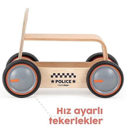 Mamatoyz 03DWp DriveMe Wood Polis – Yürüteç ve Oyuncak Deposu Walker and Toy Wagon