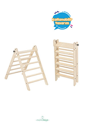 Pikko Pikler Tırmanma Üçgeni / Slide & Climb + Kaydırak ve Tırmanma Natural Renk