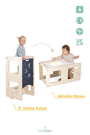 Flip | Natural 3'ü 1 Arada Öğrenme Kulesi & Aktivite Masası & Yazı Tahtası